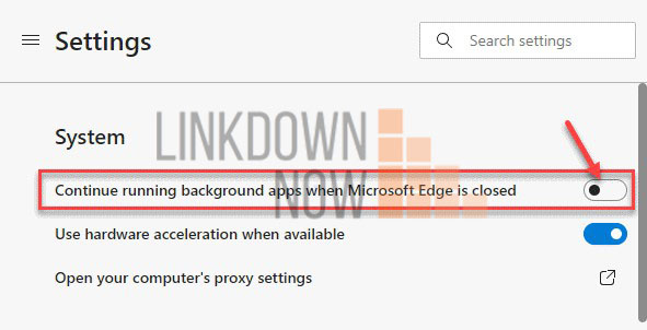 Tắt tùy chọn Continue running background apps when Microsoft Edge is closed