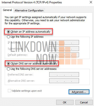Chọn Obtain an IP address automatically và Obtain an DNS server address automatically